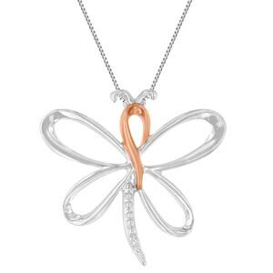 Haus of Brilliance Rose Gold & Silver Diamond Accent Dragonfly Pendant Necklace